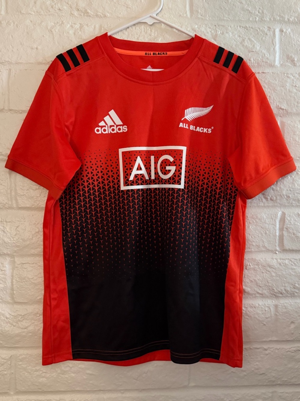 Adidas New Zealand All Blacks Rugby Orange AIG Jersey Medium Excellent Climalite